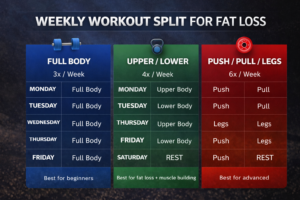 best workout split for fat loss weekly training plan full body upper lower push pull legs routine