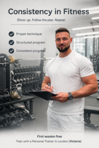 ersonal trainer London coaching session in gym with structured training program Victoria Fitzrovia