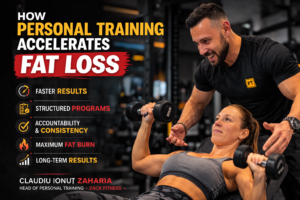 Personal training fat loss, happy client on the scale, showing weight loss