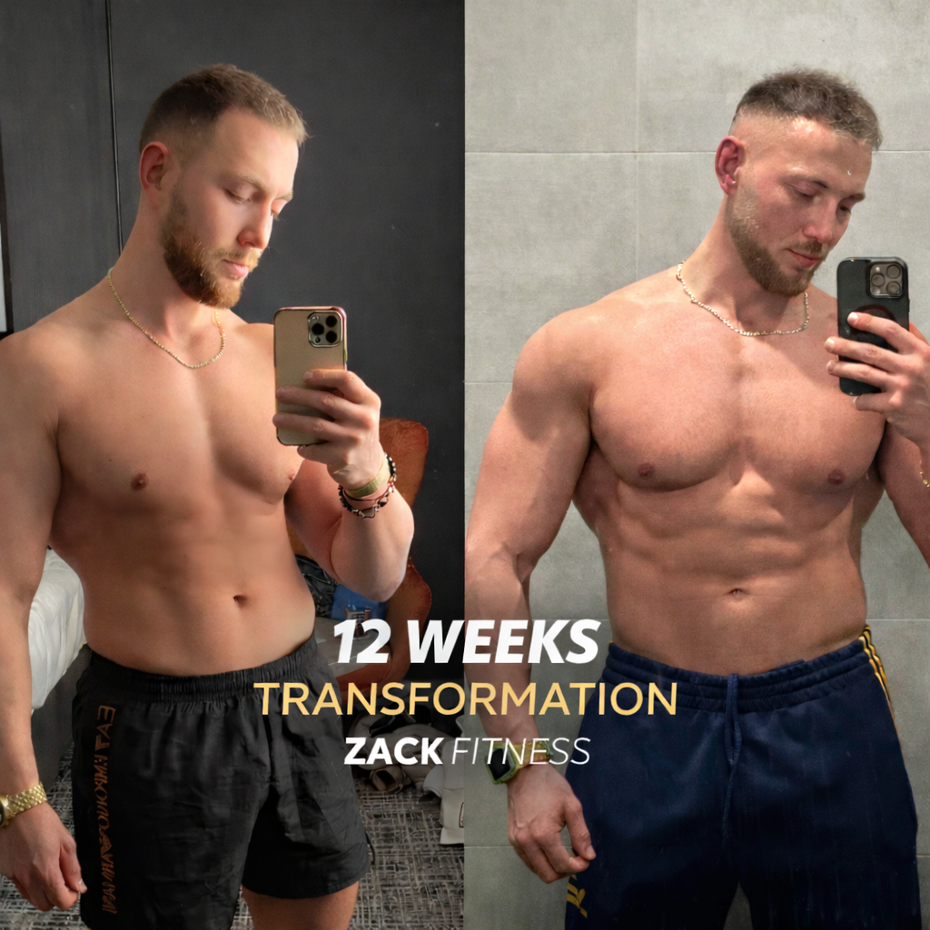 12 week body transformation London with personal trainer, before and after fat loss and muscle gain results Zack Fitness