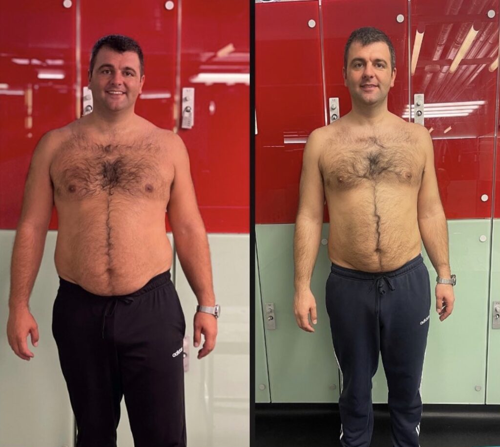 client weight loss transformation Central London before after fitness progress Zack Fitness coaching