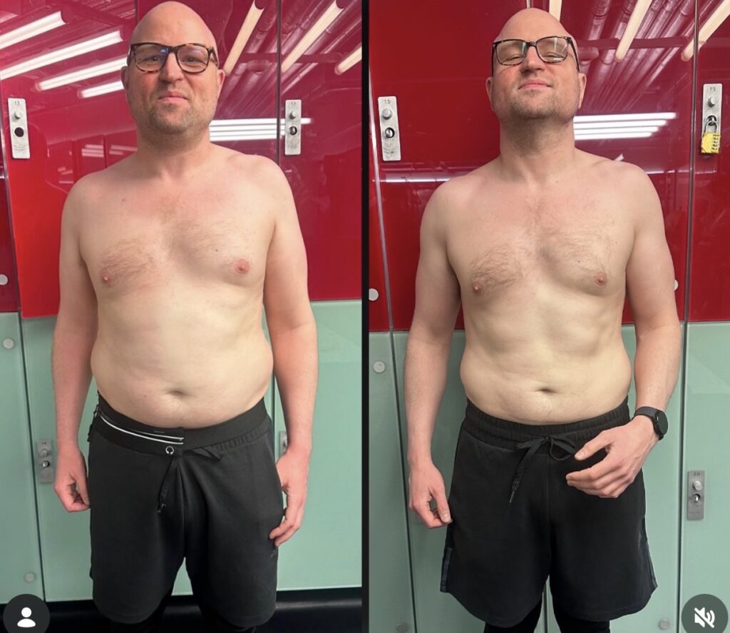 before and after fat loss transformation Central London 12 weeks personal trainer Zack Fitness client weight loss results