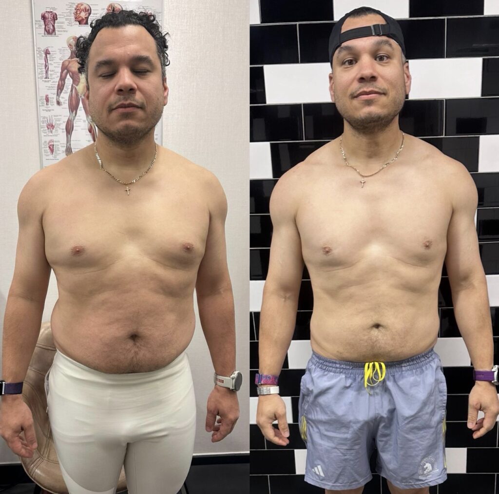 fat loss transformation London male client before after personal training Victoria body change results