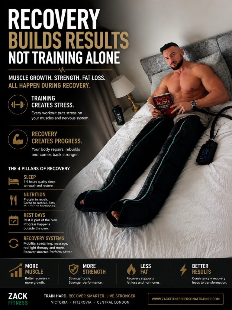 Muscle recovery after workout London athlete using compression recovery system for strength, fat loss and performance optimisation